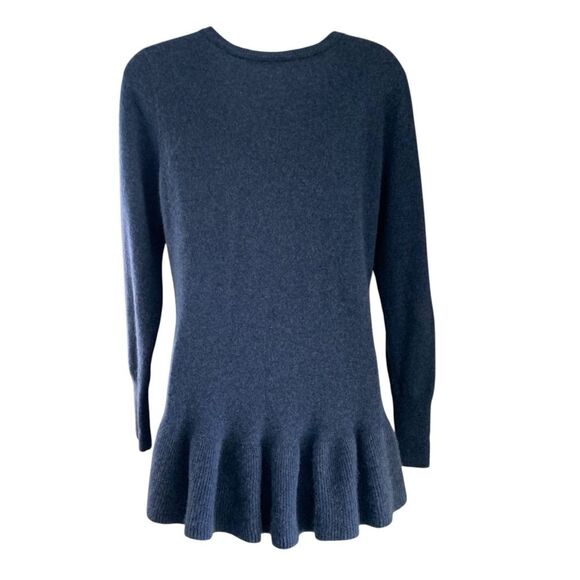 Isaac Mizrahi 2-Ply Cashmere Sweater Peplum Ruffle V-neck Long Sleeve Blue Small - Picture 7 of 12